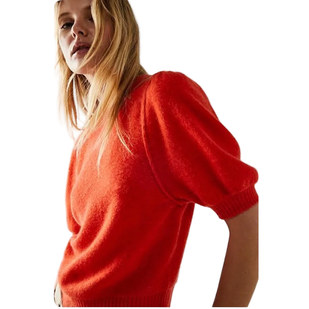 Free People Cashmere Staycation 
Sweater Vermillionaire red-orange short sleeve